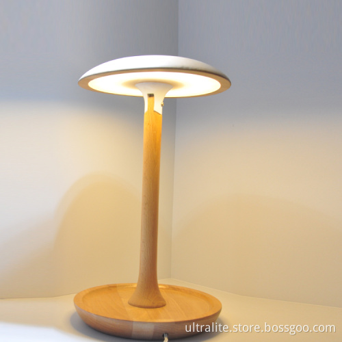 Mushroom shape adjustable wood led table lamp